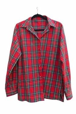 Foxcroft Women’s 12 Wrinkle Free Plaid Button Up Shirt Red Tartan 90s Thailand